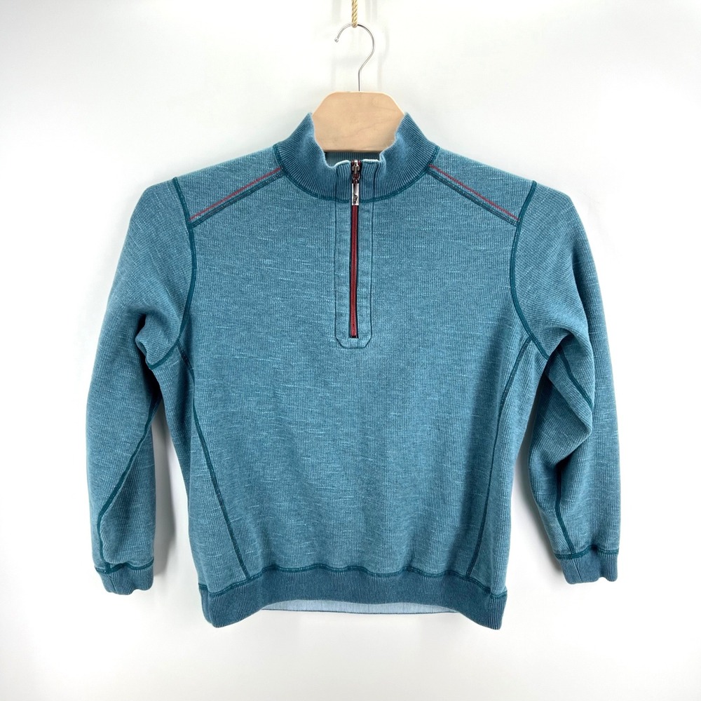 Tommy Bahama Quarter Zip Reversible Pullover XL Cotton Teal Blue Coastal 1/4 Zip